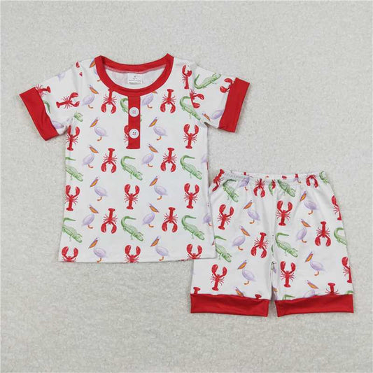 RTS NO MOQ Baby Boys kids Summer Sets BSSO0643 Crocodile Crayfish Red and White Short Sleeve Shorts Pajamas Sets