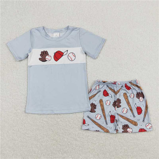 RTS NO MOQ Baby Boys kids Summer Sets BSSO0705 Baseball Cap Blue Short-Sleeved Shorts Sets