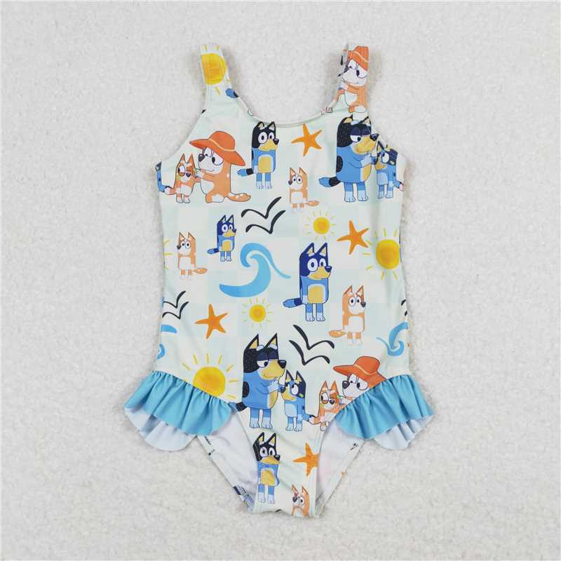 S0356 Baby Girls Dogs Family Starfish One Piece Swimsuits