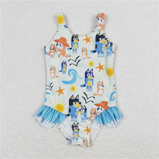 S0356 Baby Girls Dogs Family Starfish One Piece Swimsuits