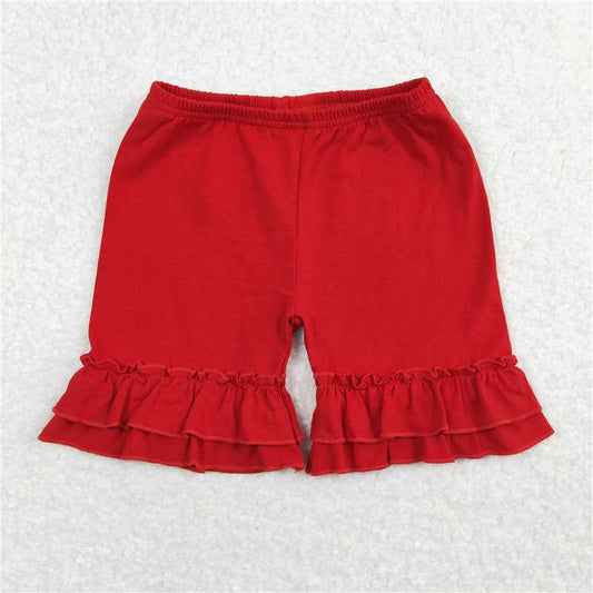 6.20 RTS NO MOQ Baby Girls Summer Pants SS0184 Red Cotton Double Ruffle Shorts