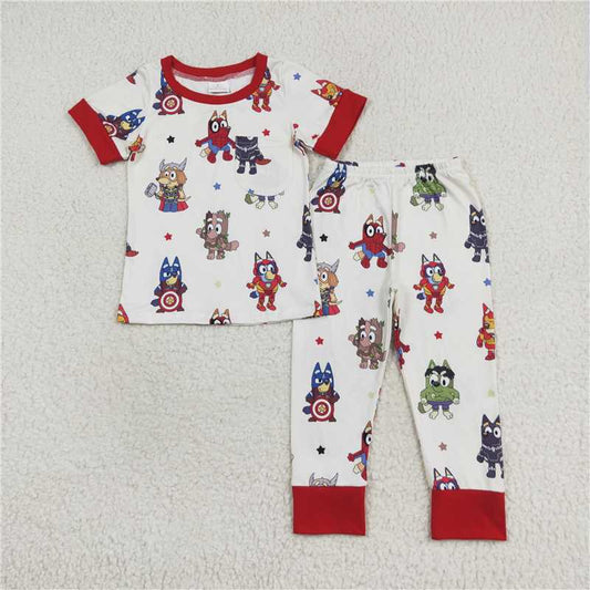 RTS NO MOQ Baby Boys Summer Sets BSPO0404 Dog Tops Pants Pajamas Clothes Sets