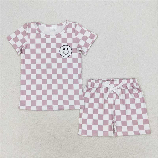 BSSO0975 Baby Boys Short Sleeve Light Khaki Smile Top Shorts Clothes Sets