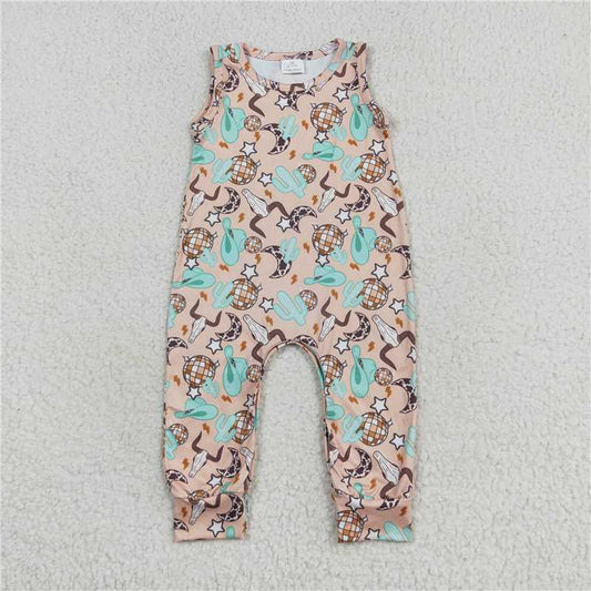 6.27 RTS NO MOQ Baby Boys Summer Bodysuit SR0626 Cow Cactus Disco Sleeveless Rompers