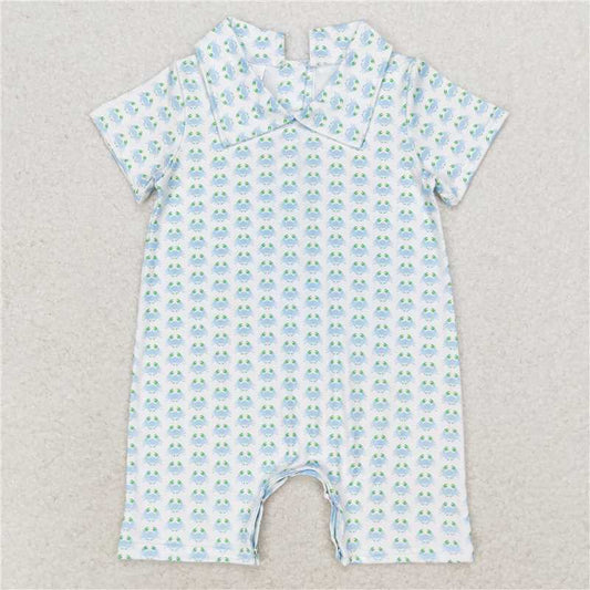 6.6 RTS NO MOQ Baby Boys Summer Bodysuit SR1436 Crabs Short Sleeve Rompers