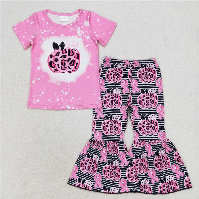 GSPO1592 Baby Girls Pink Pumpkin October Shirt Bell Pants Clothes Sets