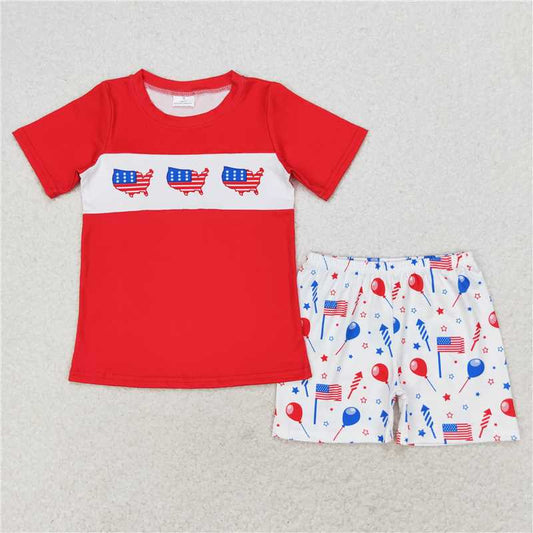 BSSO0633 Baby Boys 4th Of July Flags Balloons Shirt Summer Shorts Clothes Sets