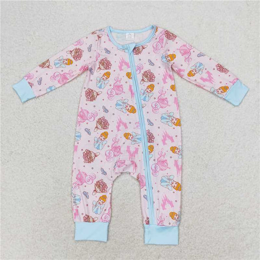7.26 RTS NO MOQ Baby Girls Bodysuit LR0990 Princess Pink Zip Bamboo Rompers