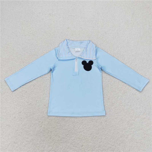 RTS NO MOQ Baby Boys Long Sleeve BT0708 Blue Mouse Zip Tee Shirts Tops