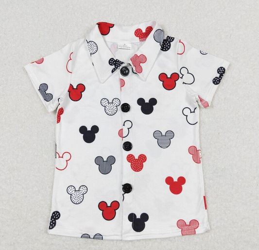 RTS NO MOQ Summer Baby Boys Shirt BT0607 Mouse White Short Sleeve Tee Shirts Tops