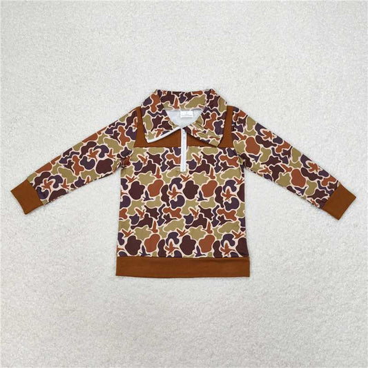 RTS NO MOQ Baby Boys Long Sleeve BT0712 Brown Grey Camo Duck Zip Pullovers Tops