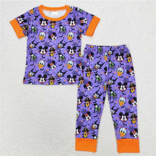 RTS NO MOQ Baby Boys Summer Sets BSPO0434 Halloween Purple Top Pants Pajamas Clothes Sets