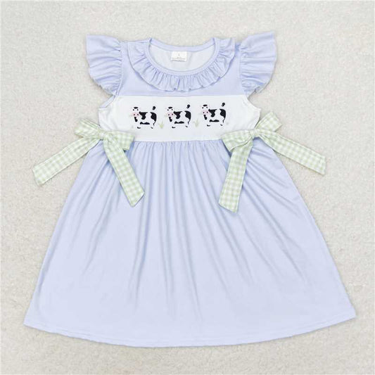 7.22 RTS NO MOQ Summer Baby Girls Dresses GSD1252 Cows Western Bows Flutter Sleeve Knee Length Dresses