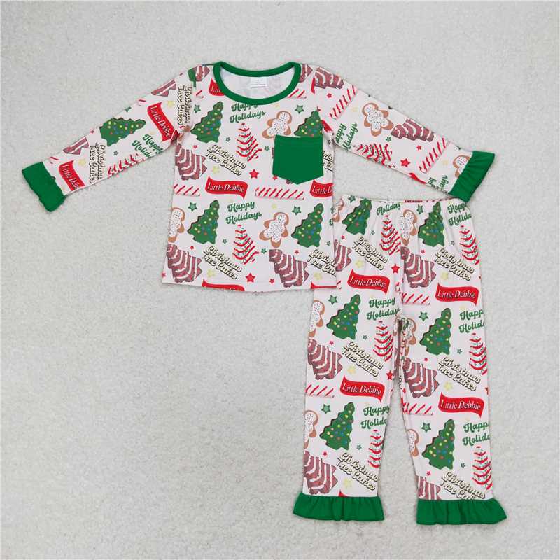 GLP1229  Baby Girls Christmas Season Tree Pocket Shirt Pants Pajamas Clothes Sets