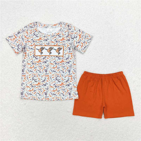 RTS NO MOQ Baby Boys kids Summer Sets BSSO0952 Duck Camouflage Short Sleeve Brown Shorts Set