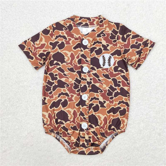 6.27 RTS NO MOQ Baby Boys Summer Bodysuit SR1684 Camo Baseball Buttons Short Sleeve Rompers