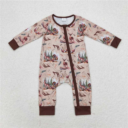 7.7 RTS NO MOQ Baby Boys Bodysuit LR1014 Deers Hunting Turkey Bamboo Zip Rompers