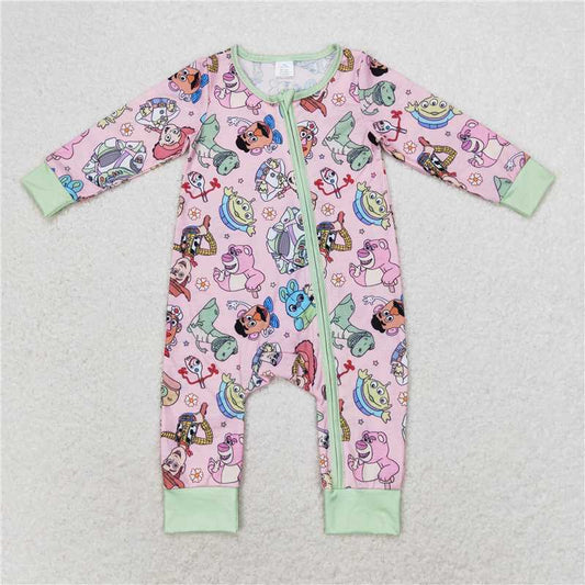 7.7 RTS NO MOQ Baby Boys Bodysuit LR0970 Toy Animals Long Sleeve Bamboo Zip Rompers
