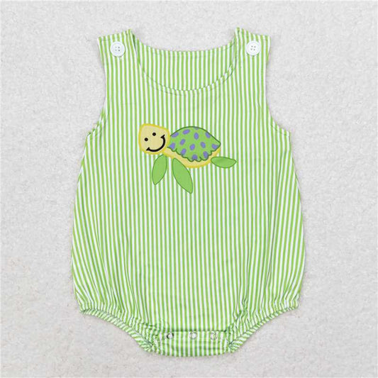 6.6 RTS NO MOQ Baby Boys Summer Bodysuit SR1093 Green Stripes Turtle Sleeveless Summer Rompers