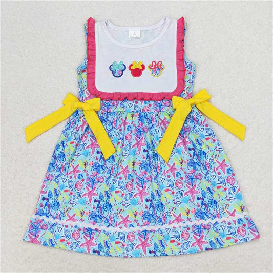 7.22 RTS NO MOQ Summer Baby Girls Dresses GSD0924 Cartoon Mouse Bows Starfish Knee Length Dresses