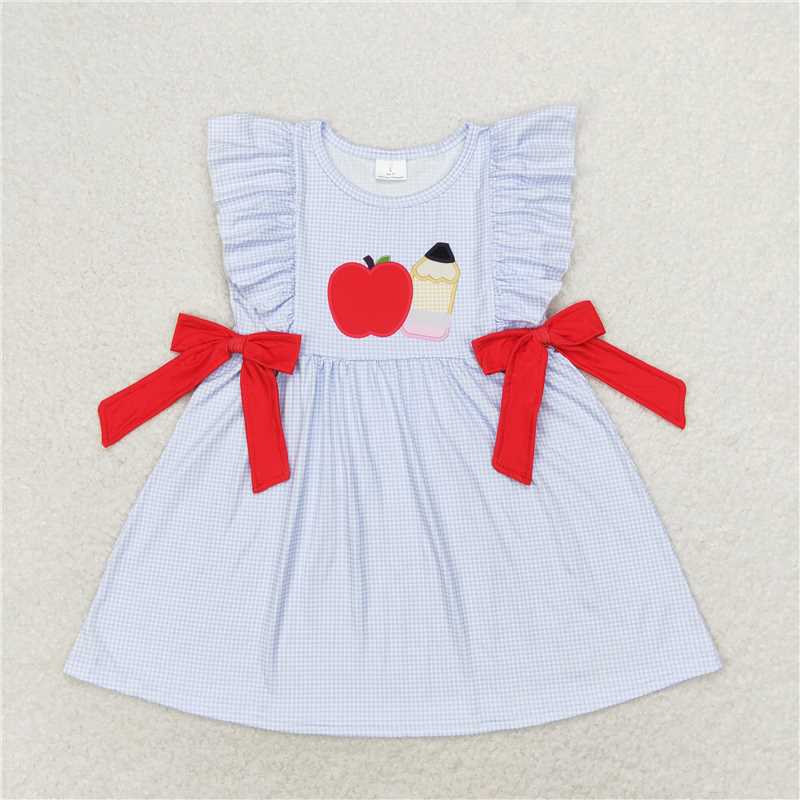 7.22 RTS NO MOQ Summer Baby Girls Dresses GSD1143 Pencil Back To School Bows Knee Length Dresses