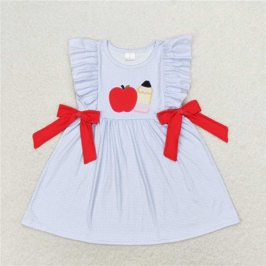 7.22 RTS NO MOQ Summer Baby Girls Dresses GSD1143 Pencil Back To School Bows Knee Length Dresses