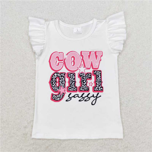 RTS NO MOQ Summer Baby Girls Short Sleeve GT0504 Cowgirl Sassy Flutter Sleeve Tee Shirts Tops