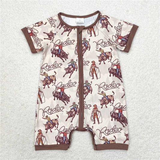 6.6 RTS NO MOQ Baby Boys Summer Bodysuit SR0856 Rodeo Zip Short Sleeve Rompers