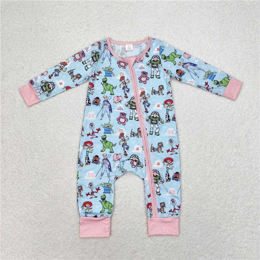 7.26 RTS NO MOQ Baby Girls Bodysuit LR0987 Toy Pink Zip Bamboo Rompers