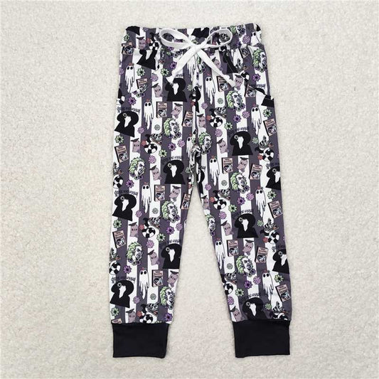 RTS NO MOQ Baby Girls Long Pants P0480 Halloween Black Stripes Ghost Pants