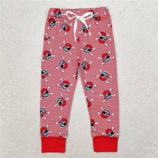 RTS NO MOQ Baby Girls Long Pants P0479 Halloween Red Stripes Skulls Pants