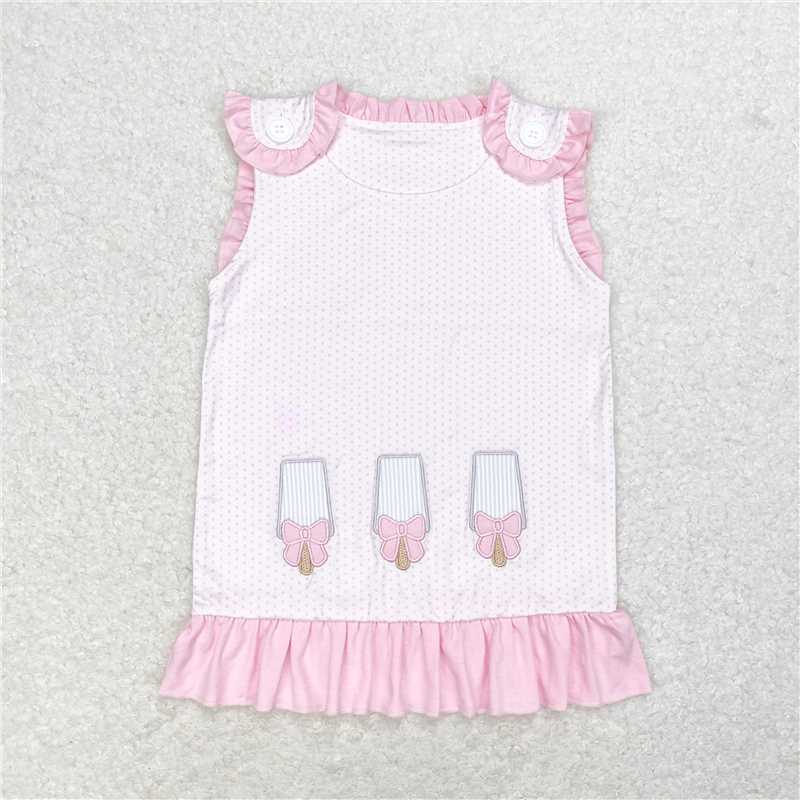 RTS NO MOQ Summer Baby Girls Short Sleeve GT0534 Popstick Sleeveless Pink Polka Dots Ruffle Tops