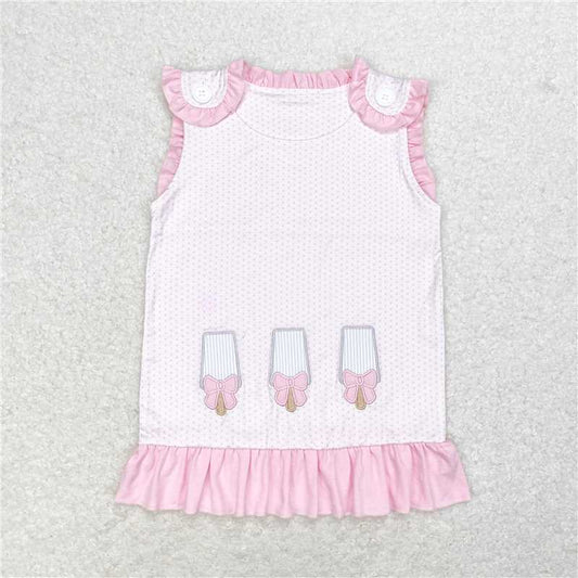 RTS NO MOQ Summer Baby Girls Short Sleeve GT0534 Popstick Sleeveless Pink Polka Dots Ruffle Tops