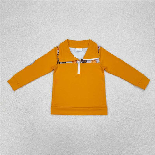 RTS NO MOQ Baby Boys Long Sleeve BT0695 Pumpkin Digger Pullovers Tops