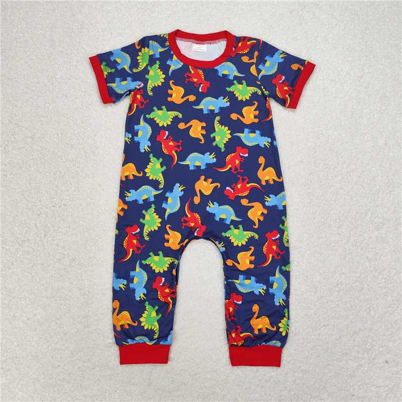 6.6 RTS NO MOQ Baby Boys Summer Bodysuit SR0468 Dinosaur Red Short Sleeve Rompers
