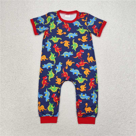 6.6 RTS NO MOQ Baby Boys Summer Bodysuit SR0468 Dinosaur Red Short Sleeve Rompers