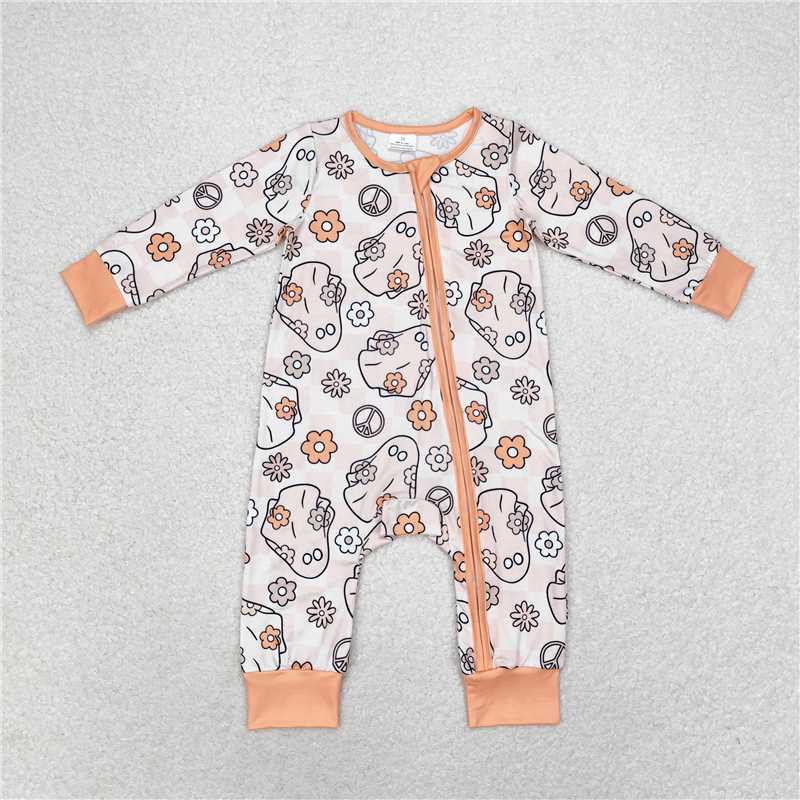 7.12 RTS NO MOQ Baby Girls Bodysuit LR0981 Flowers Ghost Plaid Zip Rompers