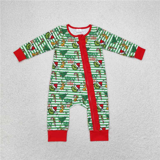 7.12 RTS NO MOQ Baby Girls Bodysuit LR1054 Christmas Green Face Frog Zip Rompers