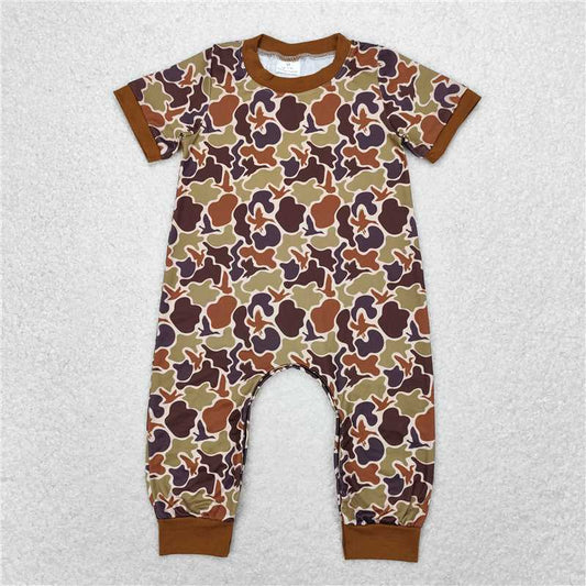 6.6 RTS NO MOQ Baby Boys Summer Bodysuit SR1814 Duck Dark Brown Camo Short Sleeve Rompers