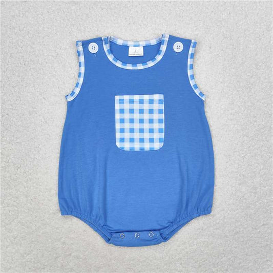 6.6 RTS NO MOQ Baby Boys Summer Bodysuit SR1537 Blue Pocket Sleeveless Rompers