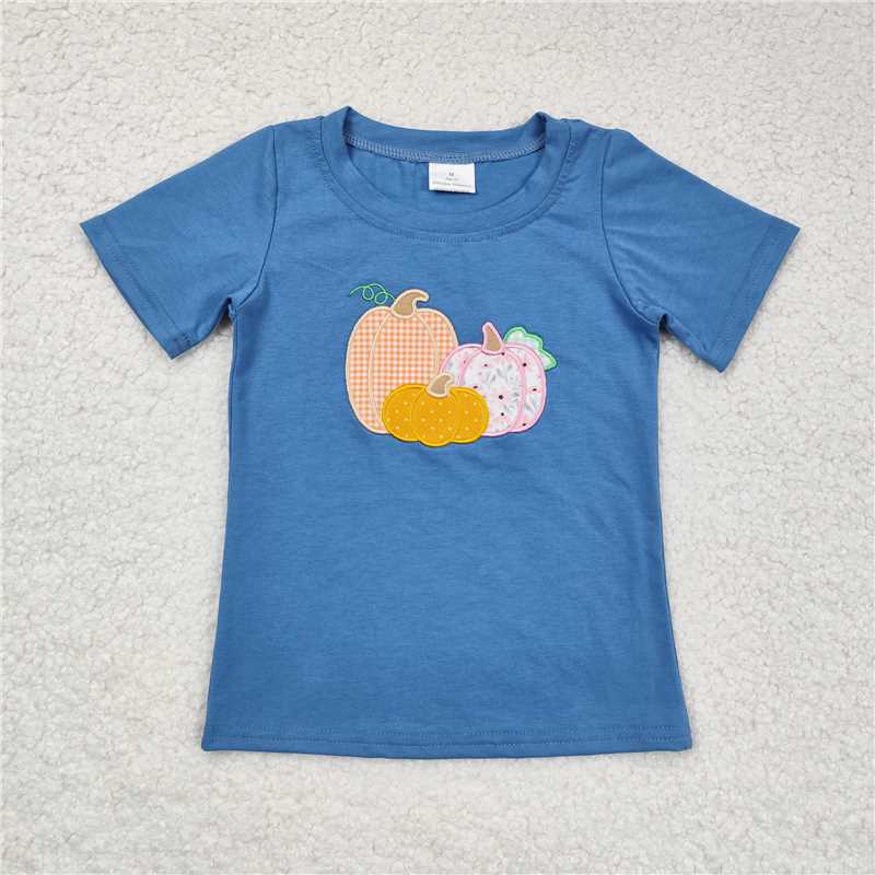 5.21  RTS NO MOQ Summer Baby Boys Shirt BT0675 Blue Pumpkin Short Sleeve Tee Shirts Tops