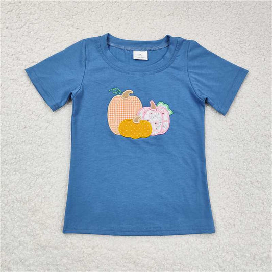 5.21  RTS NO MOQ Summer Baby Boys Shirt BT0675 Blue Pumpkin Short Sleeve Tee Shirts Tops