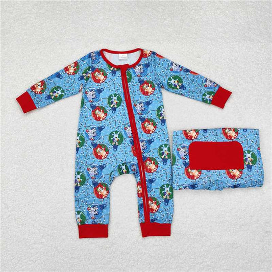 5.14 RTS NO MOQ Baby Boys Bodysuit LR1315 Christmas Dogs Blue Long Sleeve Zip Rompers