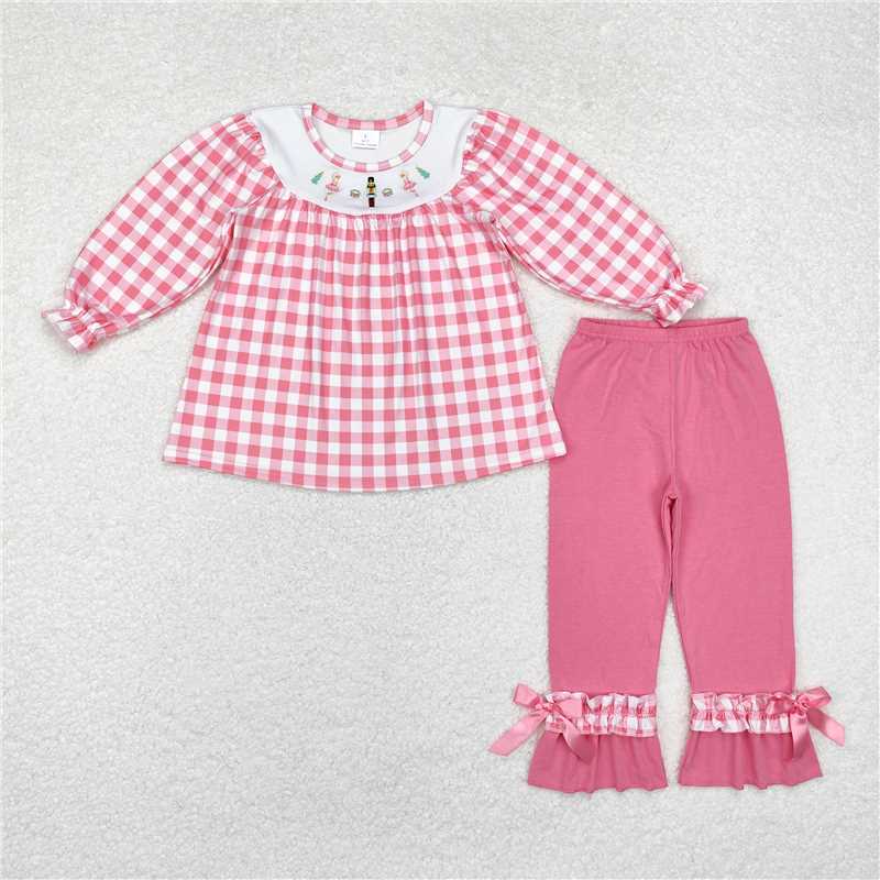 GLP1306 Baby Girls Christmas Pink Tunic Top Ruffle Pants Clothes Sets