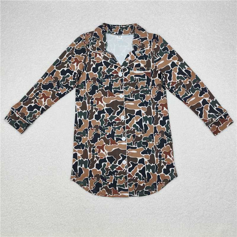 RTS NO MOQ Adult Women Long sleeve GT0695 Camo Brown Fall Buttons Tops