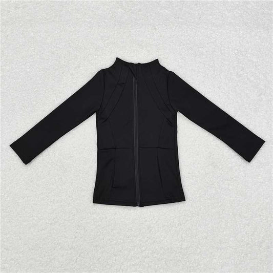RTS NO MOQ Baby Girls Long Sleeve GT0685 Black Zip Pocket Yoga Active Wear Jackets