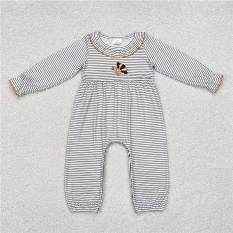 5.19 RTS NO MOQ Baby Girls Bodysuit LR1542 Thanksgiving Ruffle Stripes Turkey Rompers