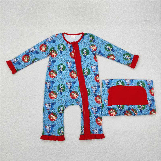 5.14 RTS NO MOQ Baby Girls Bodysuit LR1314 Christmas Dogs Long Sleeve Zip Rompers