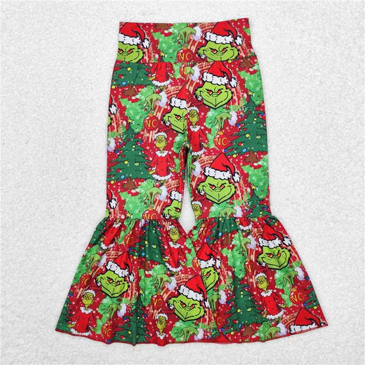 RTS NO MOQ Baby Girls Long Pants P0630 Christmas Red Bell Bottom Pants