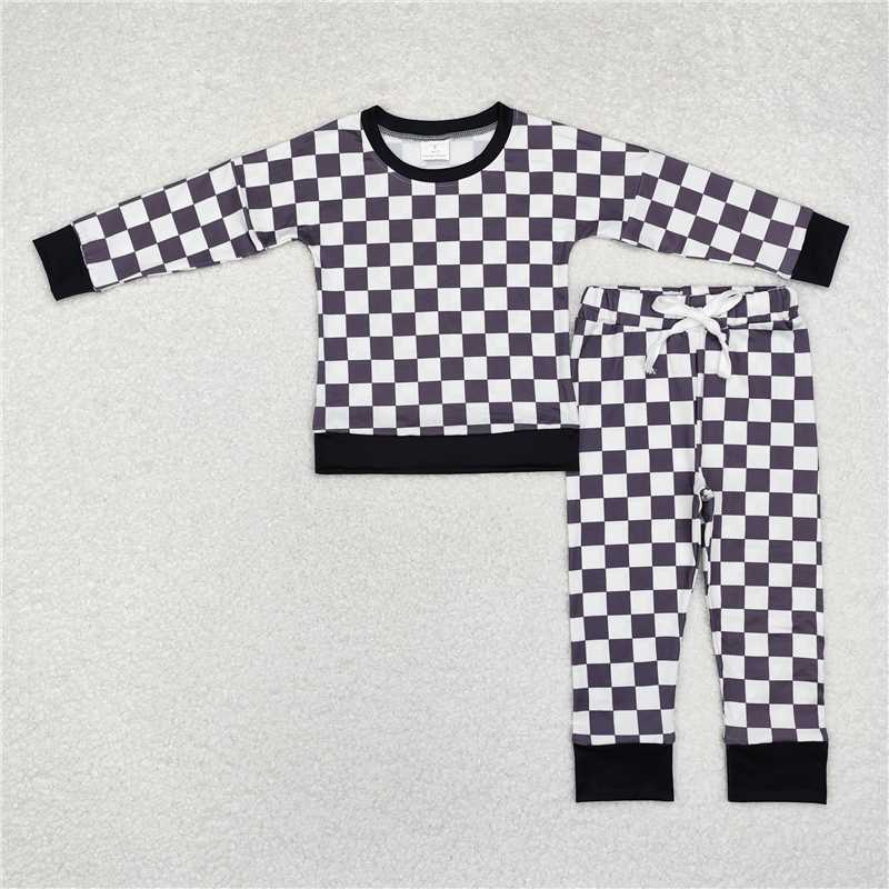 RTS NO MOQ Baby Boys Sets BLP0786 Black Checkered Top Pants Pajamas Outfits Sets